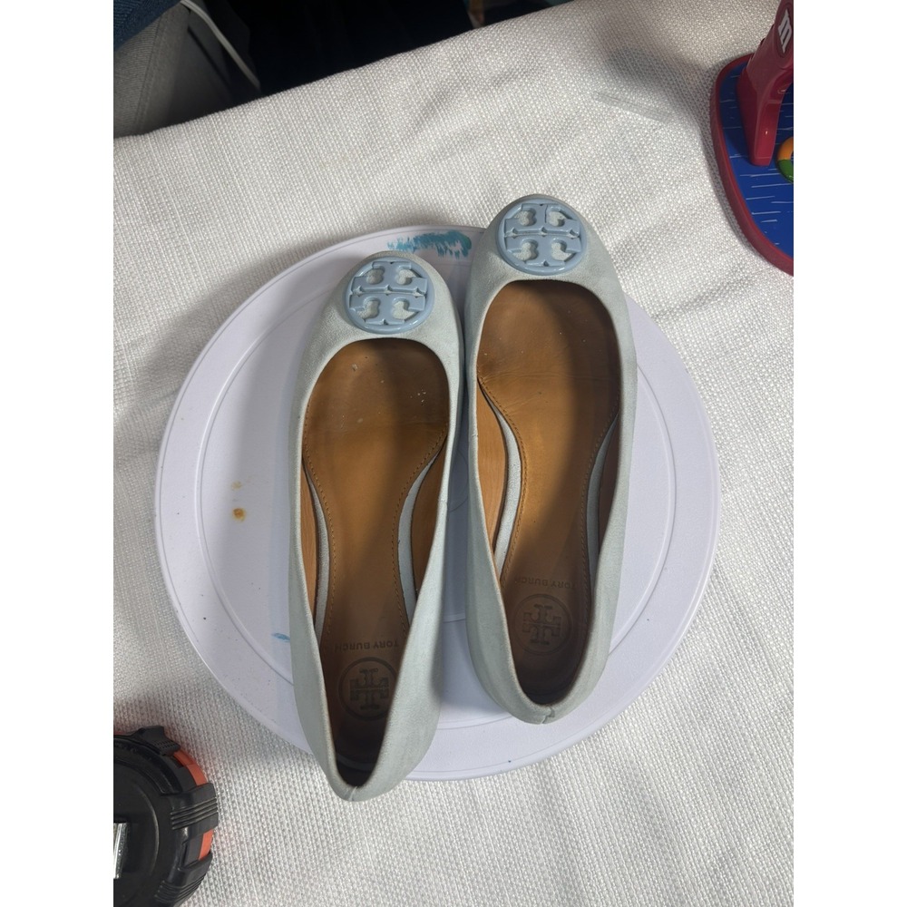 Tory Burch Light Blue Logo Ballet Flats
